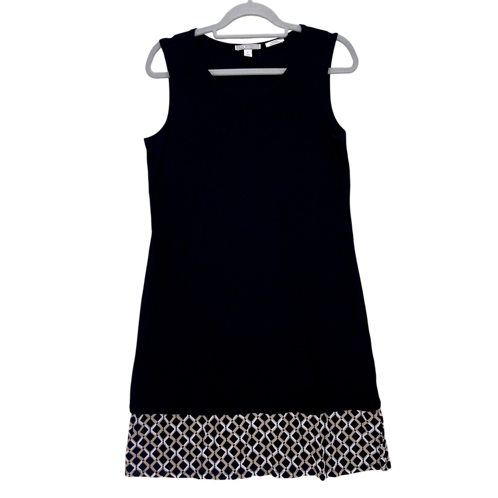 Dana Buchman Black Sleeveless Shift Dress L Travel Anywhere Geometric Hem